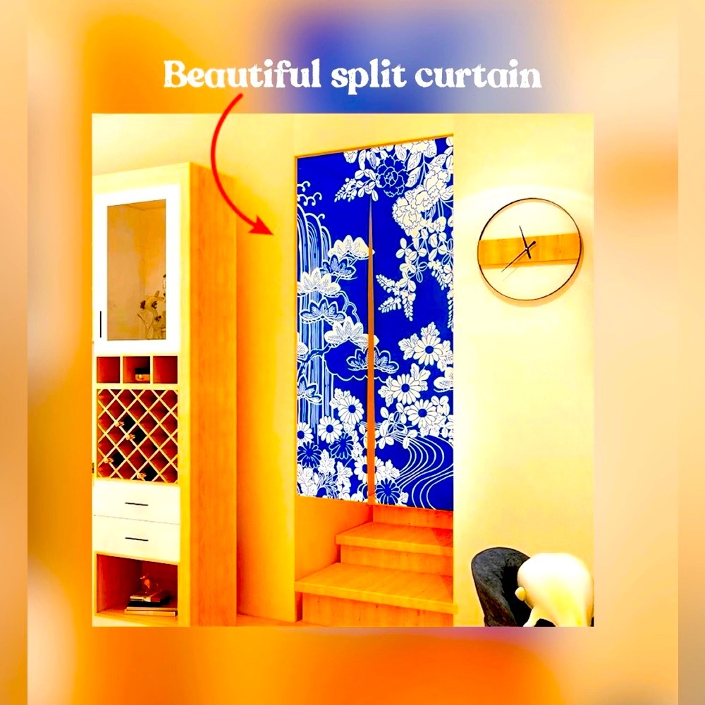🪻Japanese Style Noren Doorway Curtains. Blue w/white tapestry split style.
